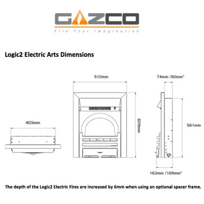 Gazco Logic2 Remote Control Electric Fire with Brushed Steel Frame & Arts Front