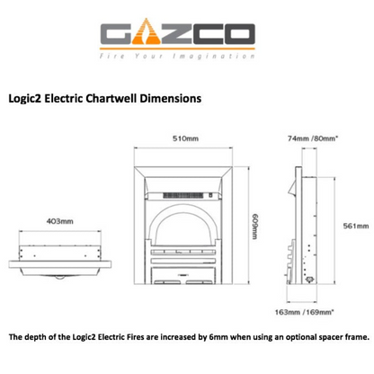 Gazco Logic2 Remote Control Electric Fire with Black Frame & Chartwell Front