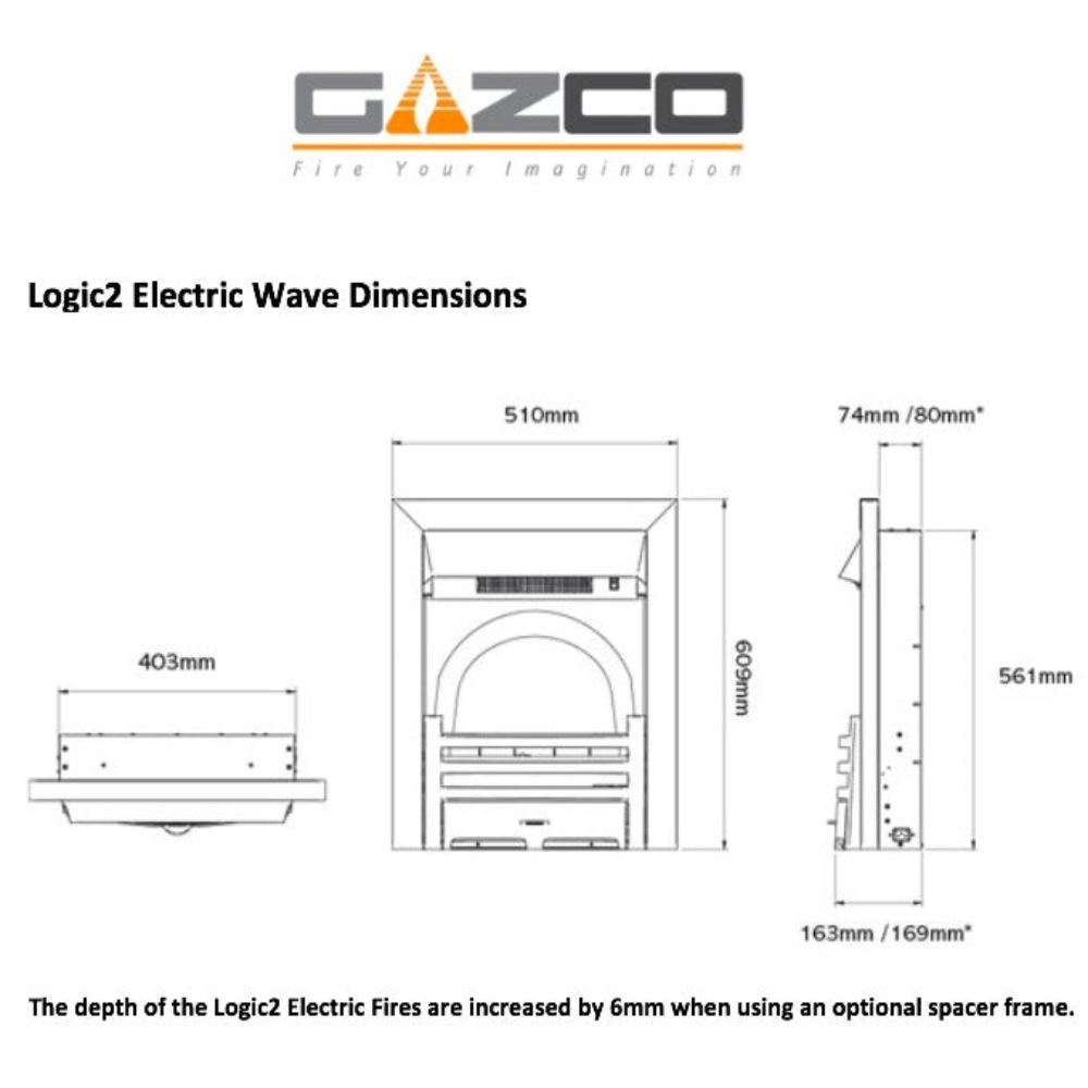 Gazco Logic2 Remote Control Electric Fire with Chrome Frame & Wave Front