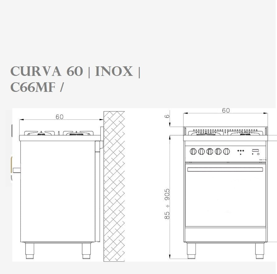 Lofra Curva 60 C66 C Gas Dual Fuel Range Cooker 60cm