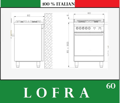 Dimensions for Lofra Rainbow 60 PB i66MFT /GVT C Black Dual Fuel Gas Range Cooker 60cm