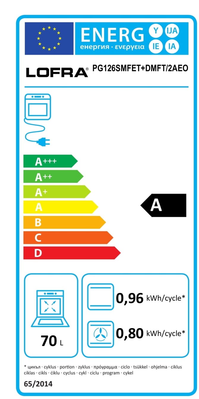 Energy Label on Lofra Professional 120 PG 126SMFE+DMFT 2AEO Gas Dual Fuel Range Cooker 120cm