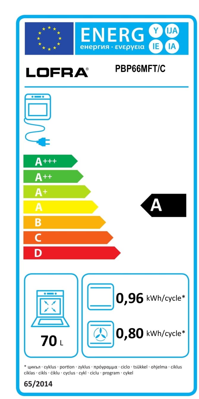 Energy Label for the Lofra Rainbow 60 PBP 66MFT GVT/ C White Gas Dual Fuel Range Cooker 60cm