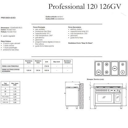 Lofra Professional 120 126GVGT/2CI Gas Dual Fuel Range Cooker 120cm