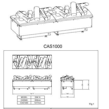 Single / Double Sided Electric Fire CAS 1000 Electric Opti-Myst Log Fire.