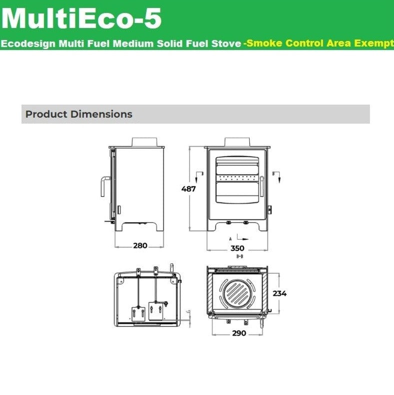 4kw Solid Fuel Multi Fuel Stove & Flue Bundle Compact Small City MultiEco4 Bundle