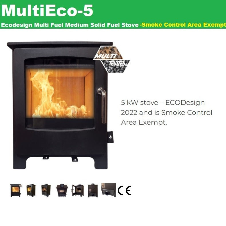 4kw Solid Fuel Multi Fuel Stove & Flue Bundle Compact Small City MultiEco4 Bundle