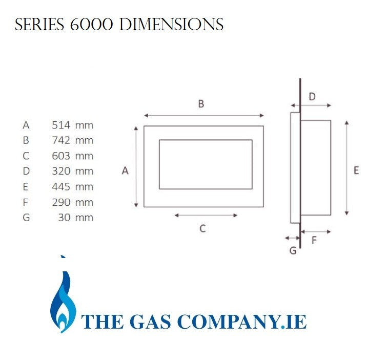 Series 6000 Deluxe HE Gas Fire ,Black Nickle Frame, Black Glass Inners, Non Reflective Glass