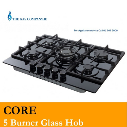 CORE5 5 Burner Black Glass Gas Hob