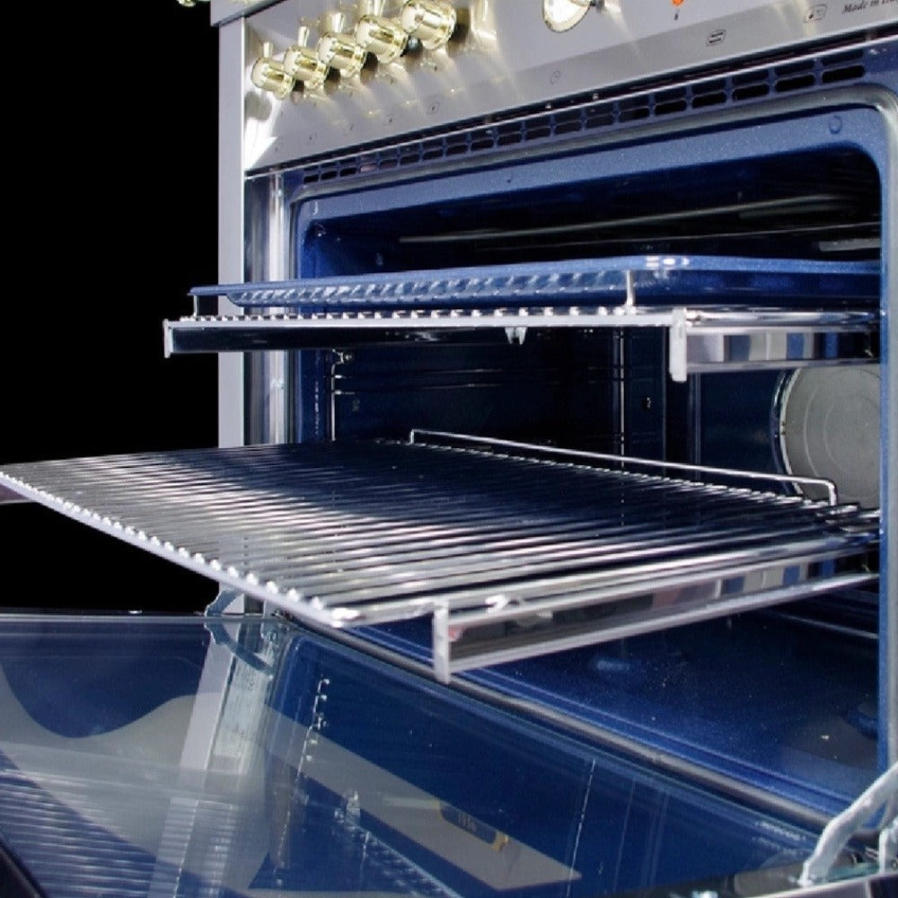 Internal slider rails of the Lofra Professional P 66MF/C GV/C Stainless Gas Dual Fuel Range Cooker 60cm