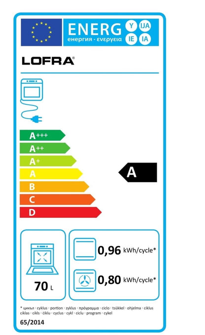 Energy Label for the LOFRA RAINBOW 70 76MFT/C Dual Fuel Range Gas Cooker Burgundy