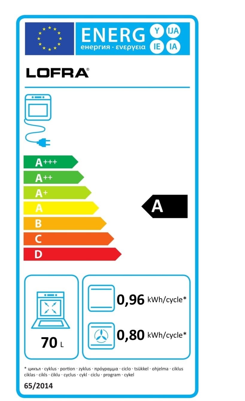 Energy label of the LOFRA RAINBOW 70 76MFT/C Dual Fuel Range Gas Cooker White