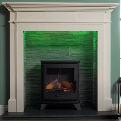 Penman Electric Stove Suite, Log Stove, Log Box and 90° Decorative Flue Pipe