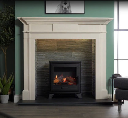 Penman Electric Stove Suite, Log Stove, Log Box and 90° Decorative Flue Pipe