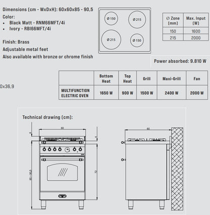 LOFRA DOLCEVITA 60 RSM66MFT/4I Induction Range Cooker Steel 60cm