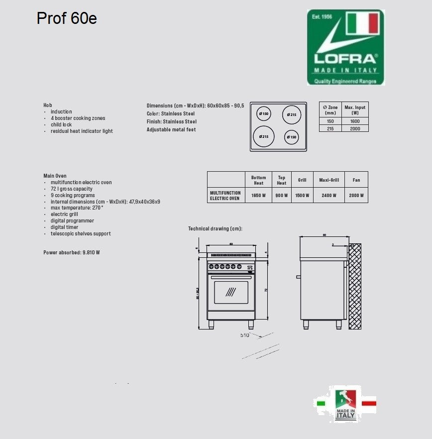 Lofra Professional 60 66MFT/4i Stainless Electric Induction Range Cooker 60cm