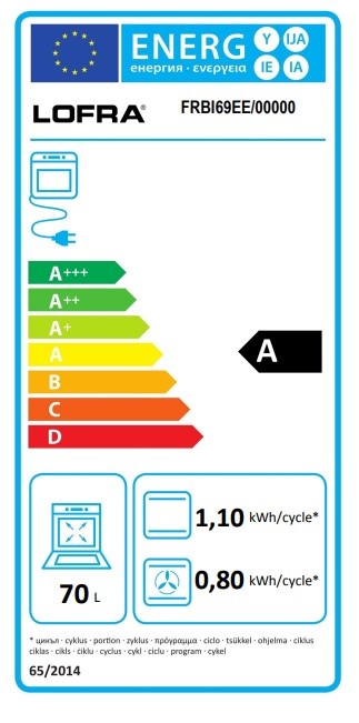 Energy Label of LOFRA Dolcevita 60 FRNM-69ee 60cm Built In Electric Multi Function Single Oven Black