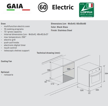 Lofra Gaia 69ee FOVR Burgundy Built In Multi Function Electric Single Oven 60cm