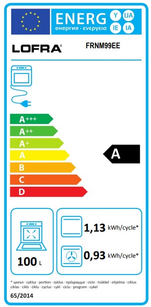 Energy Label on LOFRA Dolcevita FRBI 99ee Cream Extra Wide Built In Electric Multi Function Oven 90cm