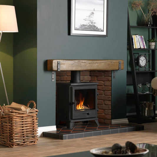 Penmann Conventional Flue Natural Gas Log Effect Gas Stove - Matt Black with Traditional Legs