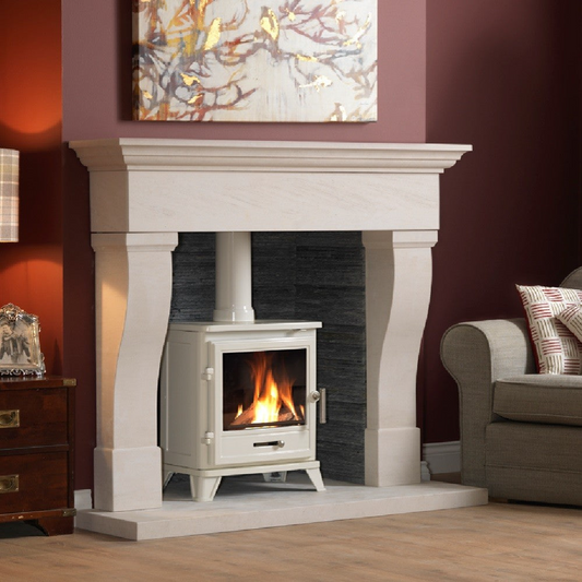 Penmann Conventional Flue LPG Log Effect Gas Stove - Cream Enamel with Traditional Legs