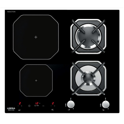 Lofra HGN622i Black Glass 2 Zone Induction Hob with 2 Gas Burners 60cm