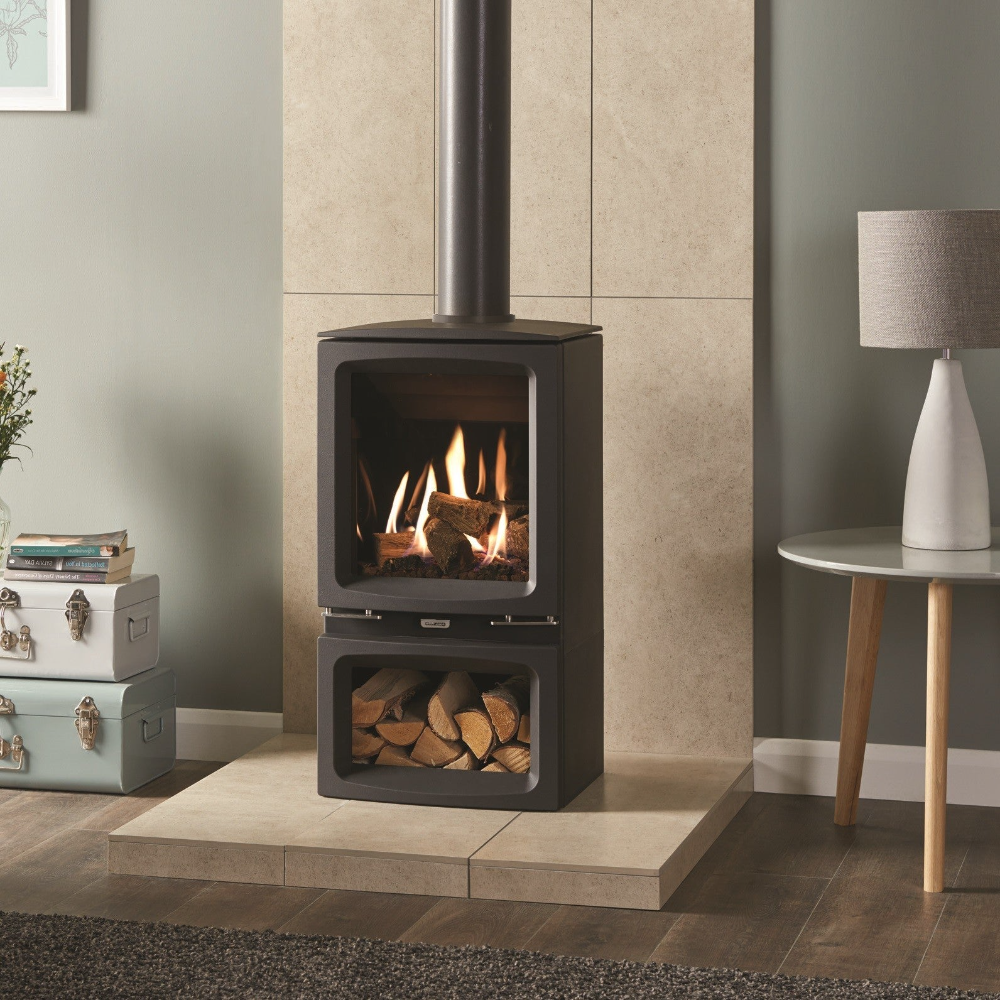 Gazco Vogue Midi Midline CF Log Gas Stove Conventional Flue in Black