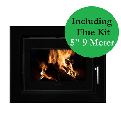 Vitae 5kw Landscape Glass Door Solid Fuel Wood Burner Inset Stove & Flue Bundle (9m Flue Kit)