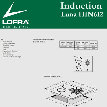 Lofra Induction Luna Hin612 Induction Hob Dimensions & Specs