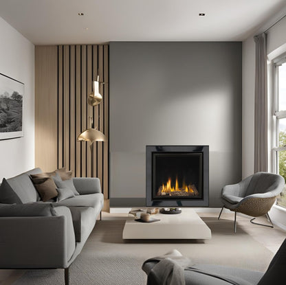 Series 7000 Deluxe HE High Efficiency Wall Gas Fire with Black Nickel Framed Square 600mm