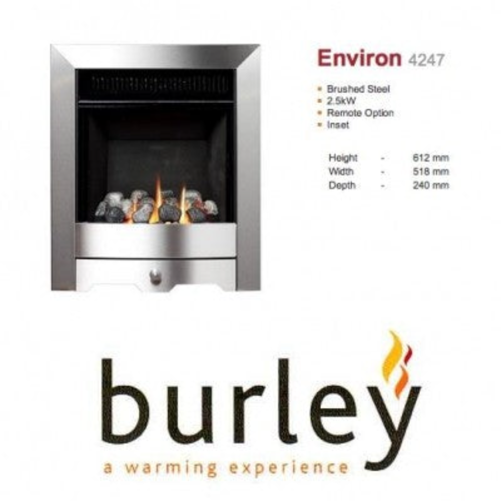 Burley Environ 4247 Stainless Steel Coal Effect Flueless Gas Fire