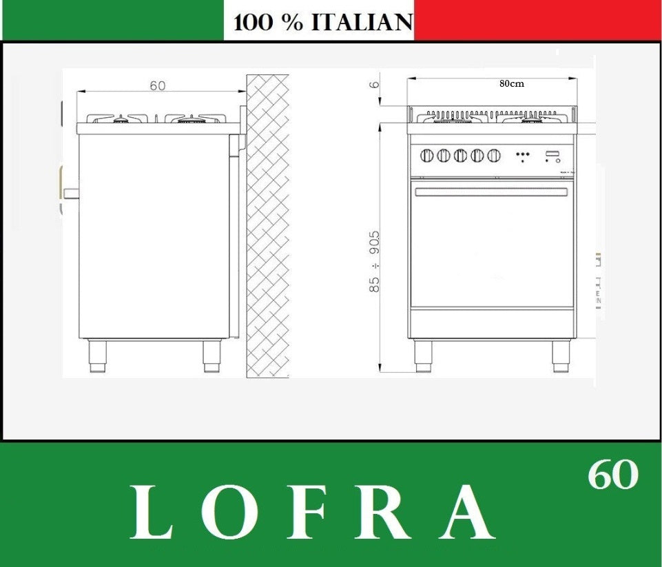 Dimensions of Lofra Rainbow 80 86MFT/C Dual Fuel Range Cooker