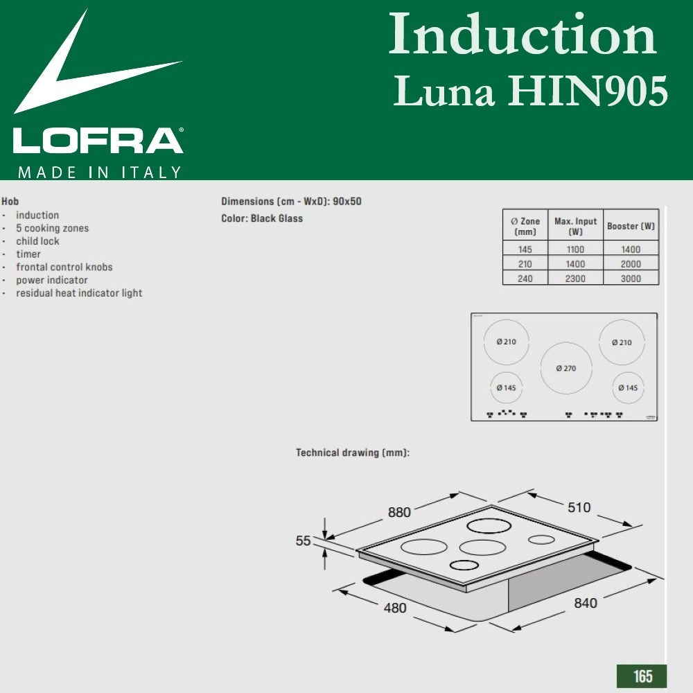 Lofra Induction Luna Hin905 Induction Hob Dimensions & Specs