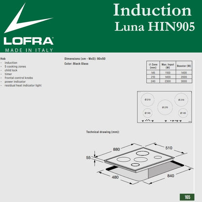 Lofra Induction Luna Hin905 Induction Hob Dimensions & Specs