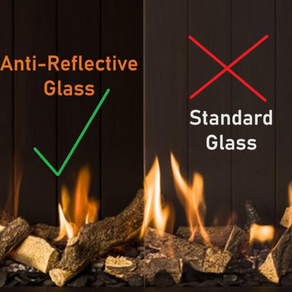 Trimline Fires Have 2 Glass Finish Options at build (a) Standard Glass (b) Anti-Reflective Glass