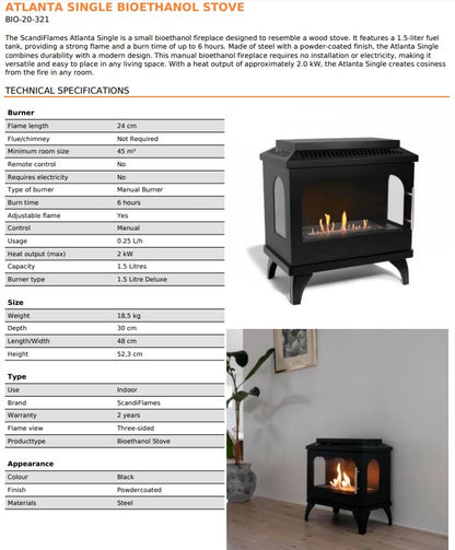 Scandi-Flame Atlanta Bioethanol Traditional Styled Stove