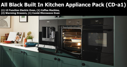 Kitchen Appliance Black Pack,Electric Oven,Coffee Machine,Combi Microwave,2 Drawers.(CD-A1)