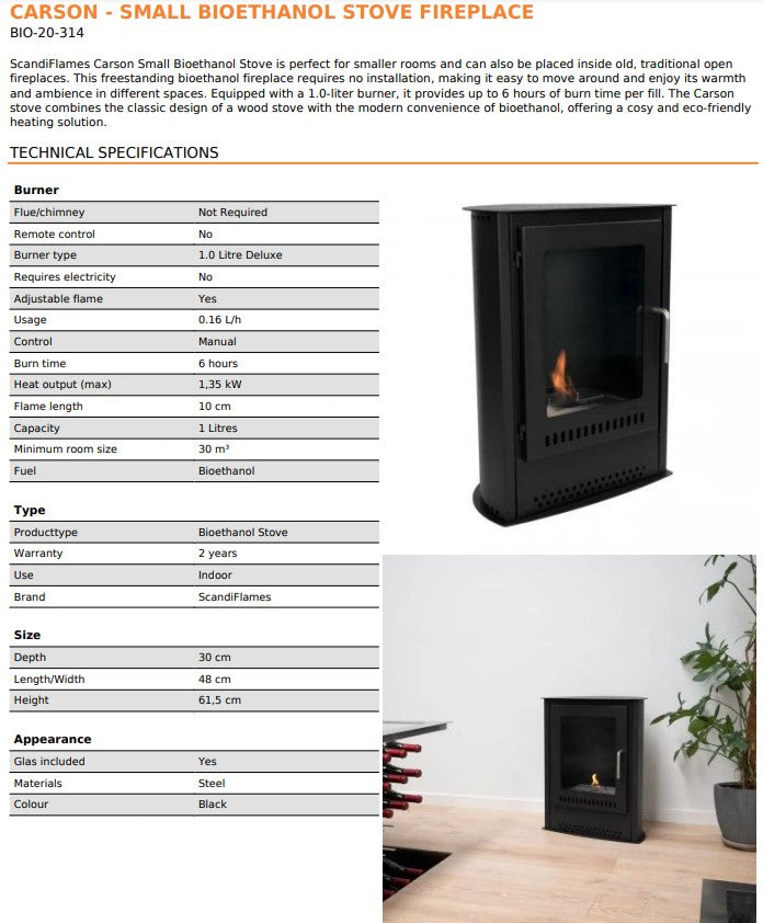 Scandi-FLAME Carson Compact Bioethanol Stove