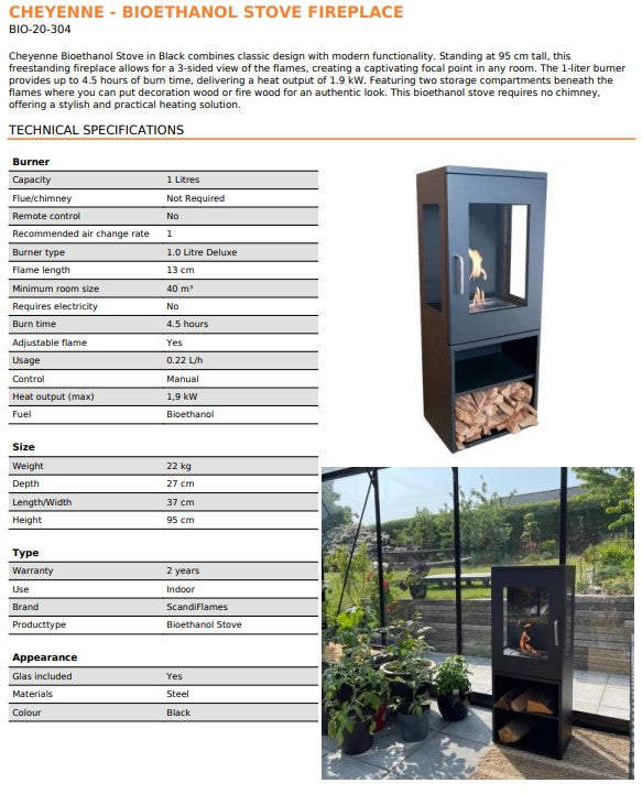 Scandi-FLAME Cheyenne Bioethanol Stove with Log Box