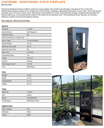 Scandi-FLAME Cheyenne Bioethanol Stove with Log Box