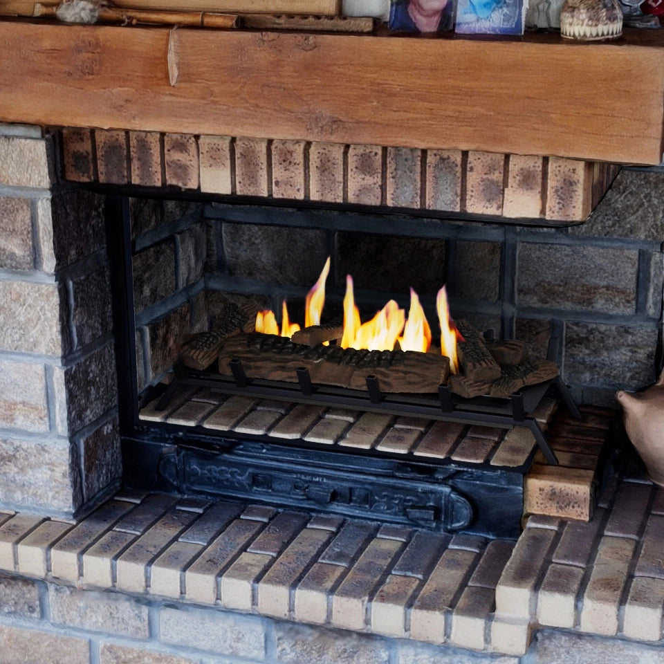 Large 80cm Biofuel Bioethanol Fire Basket & Grate-"The Delaney" with 9 Ceramic Log Pieces