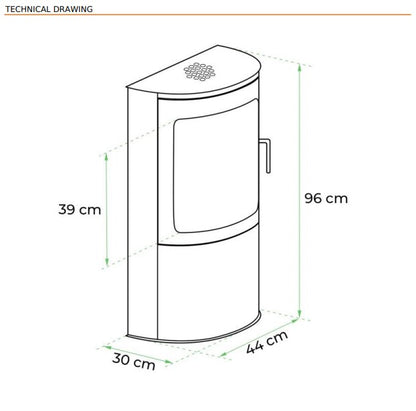 Scandi-Flame Richmond Semi Cylindrical Flat Backed Bioethanol Stove Dimensions