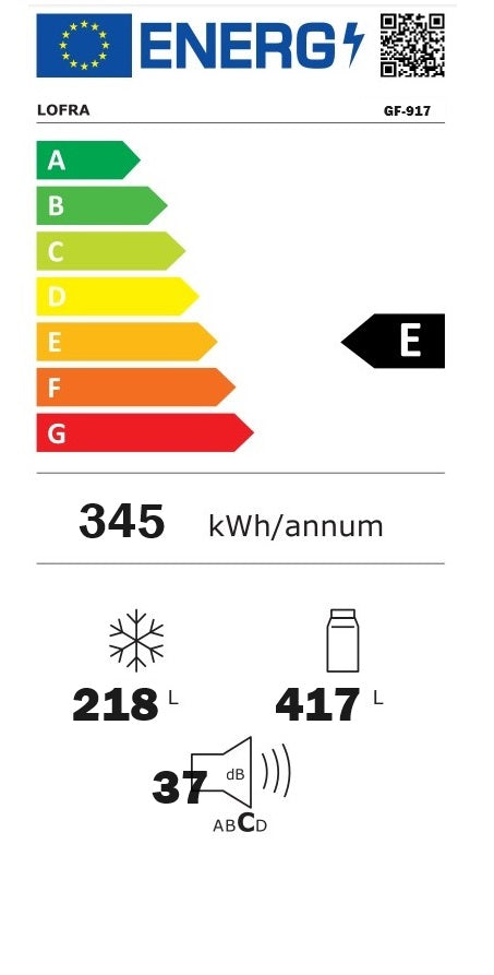 Energy Label of Lofra Dolcevita GF-917 American Fridge Freezer SXS 92cm