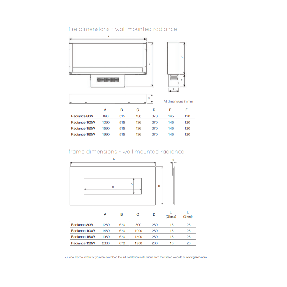 Gazco 80w Electric Wall Mounted or Recessed Electric Fire