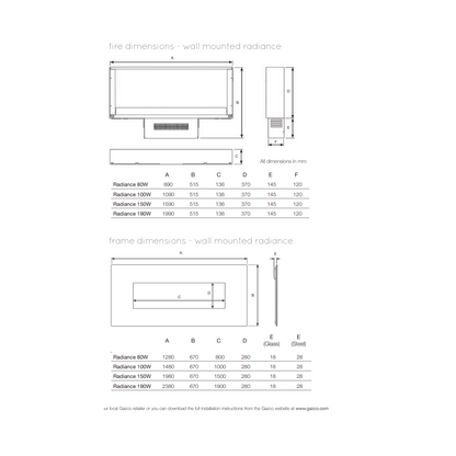 Gazco 80w Electric Wall Mounted or Recessed Electric Fire