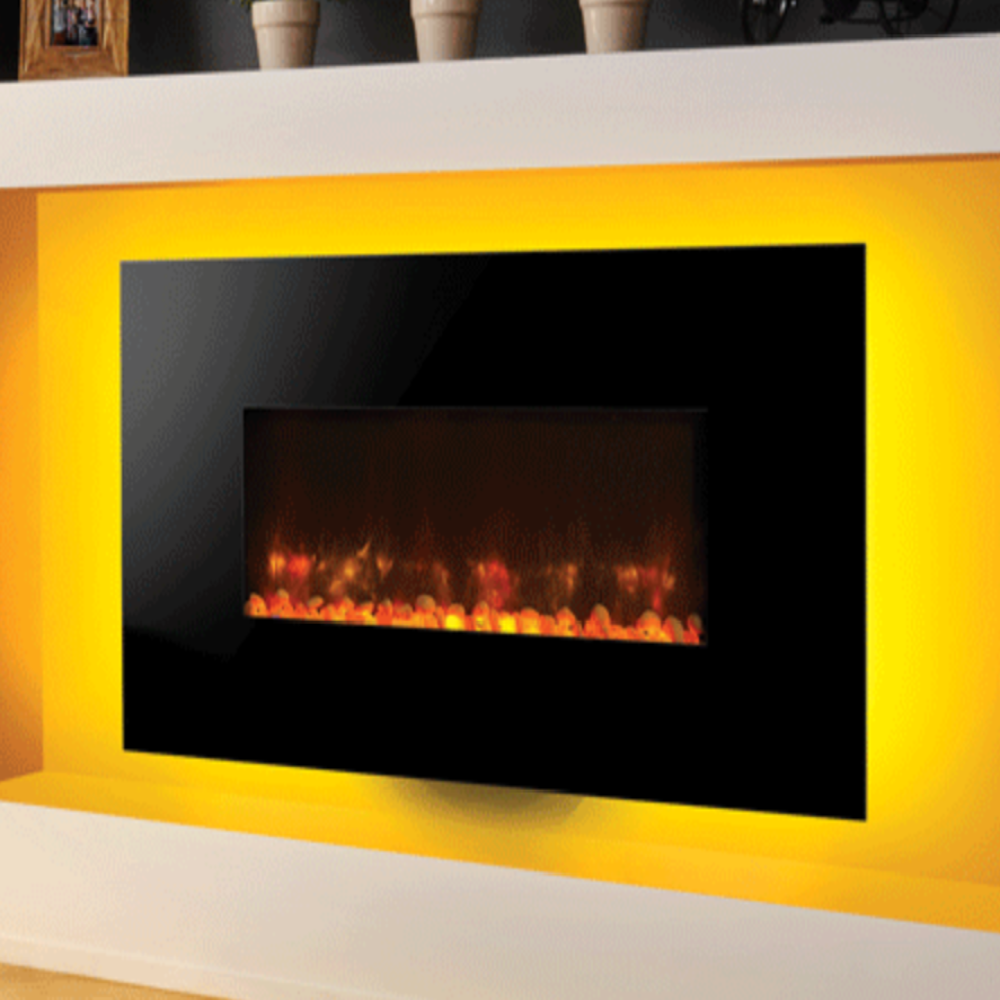 Gazco Radiance 80w Wall Mounted Feature Wall Electric Fires in Black Glass