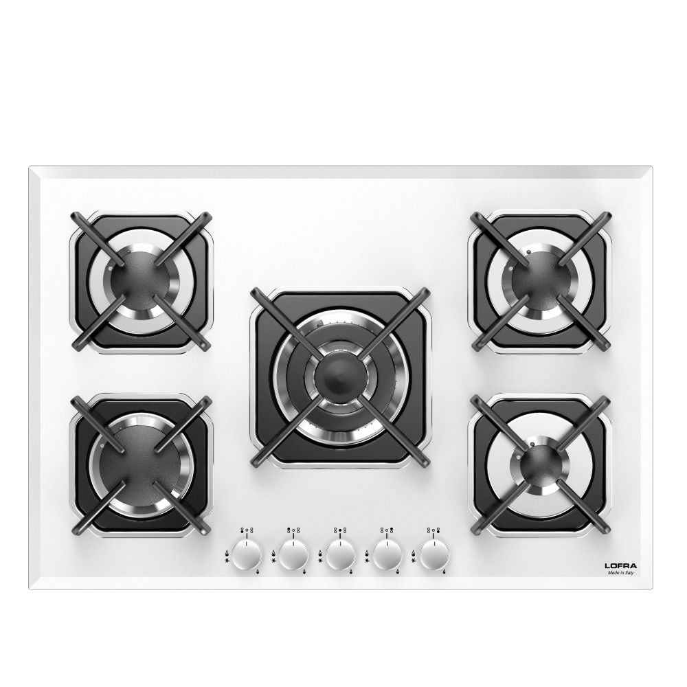 LOFRA SIRIO 75 HGB7EO White Glass 5 Burner Gas Hob 75cm