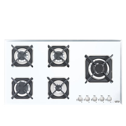 Lofra Marte 90 HGN950 White Glass 5 Burner Gas Hob 90cm