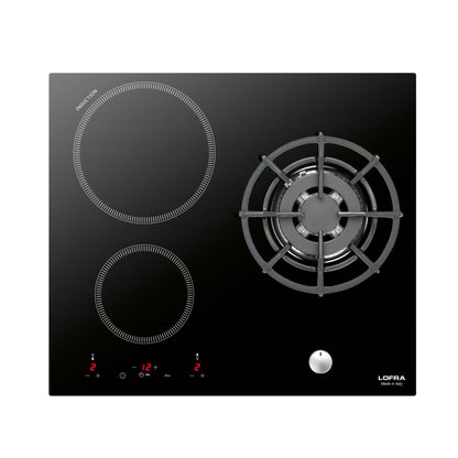 Lofra HIN612 Black Glass 2 Zone Induction Electric Hob with Gas Wok Burner 60cm