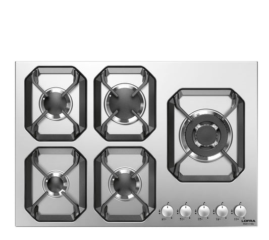 Lofra Urano HLS7D0 5 Burner Stainless Steel Low Profile Gas Hob 75cm